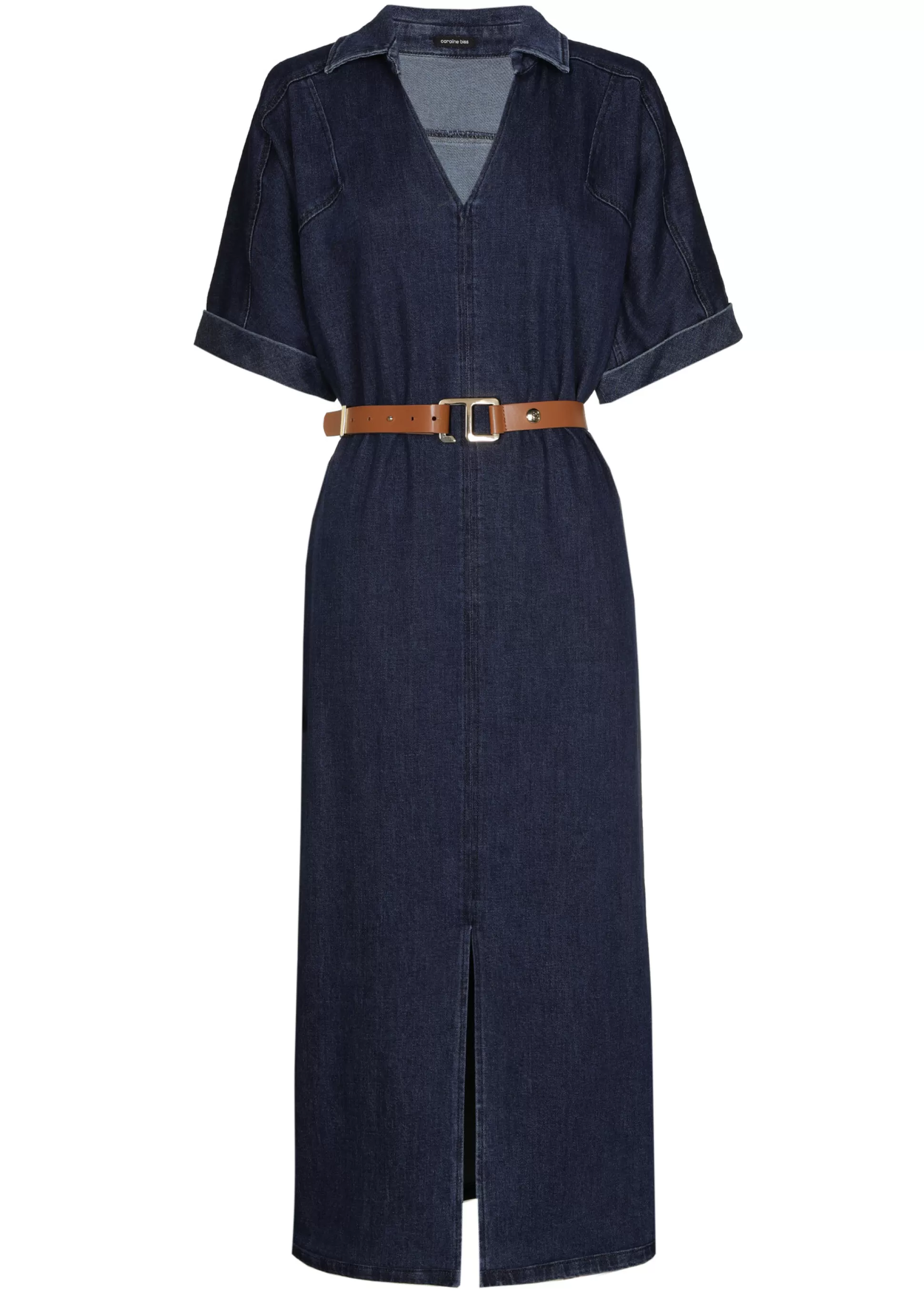 Caroline Biss Dresses*1114-23 / Straight Midi Dress In Jeans With Stretch