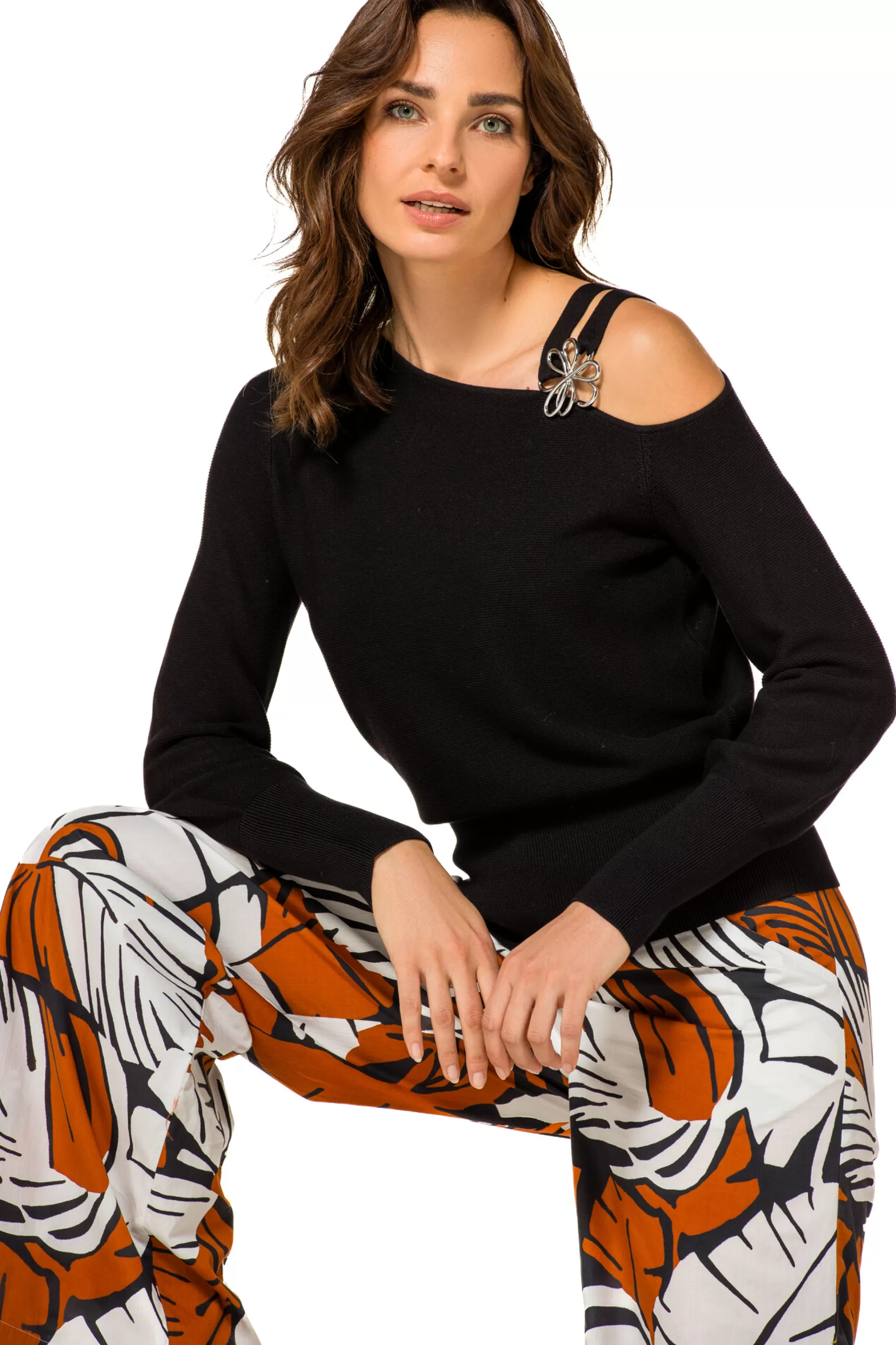 Caroline Biss Pulls*1257-10 / Elegant fine knitted pullover with shoulder effect