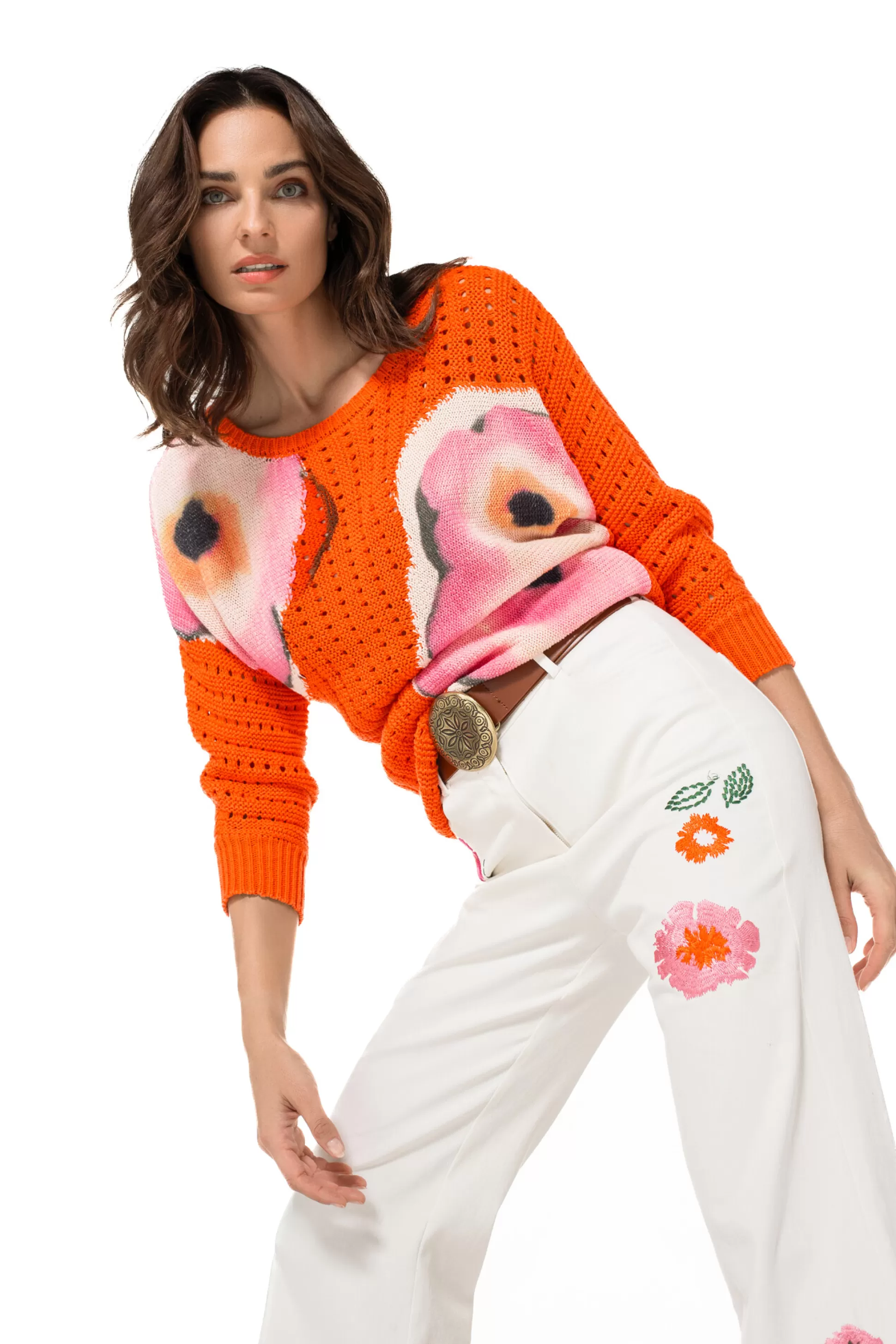 Caroline Biss Trousers*1509-69 / Comfortable Jeans With Broderie, Flared Leg, Normal Waist