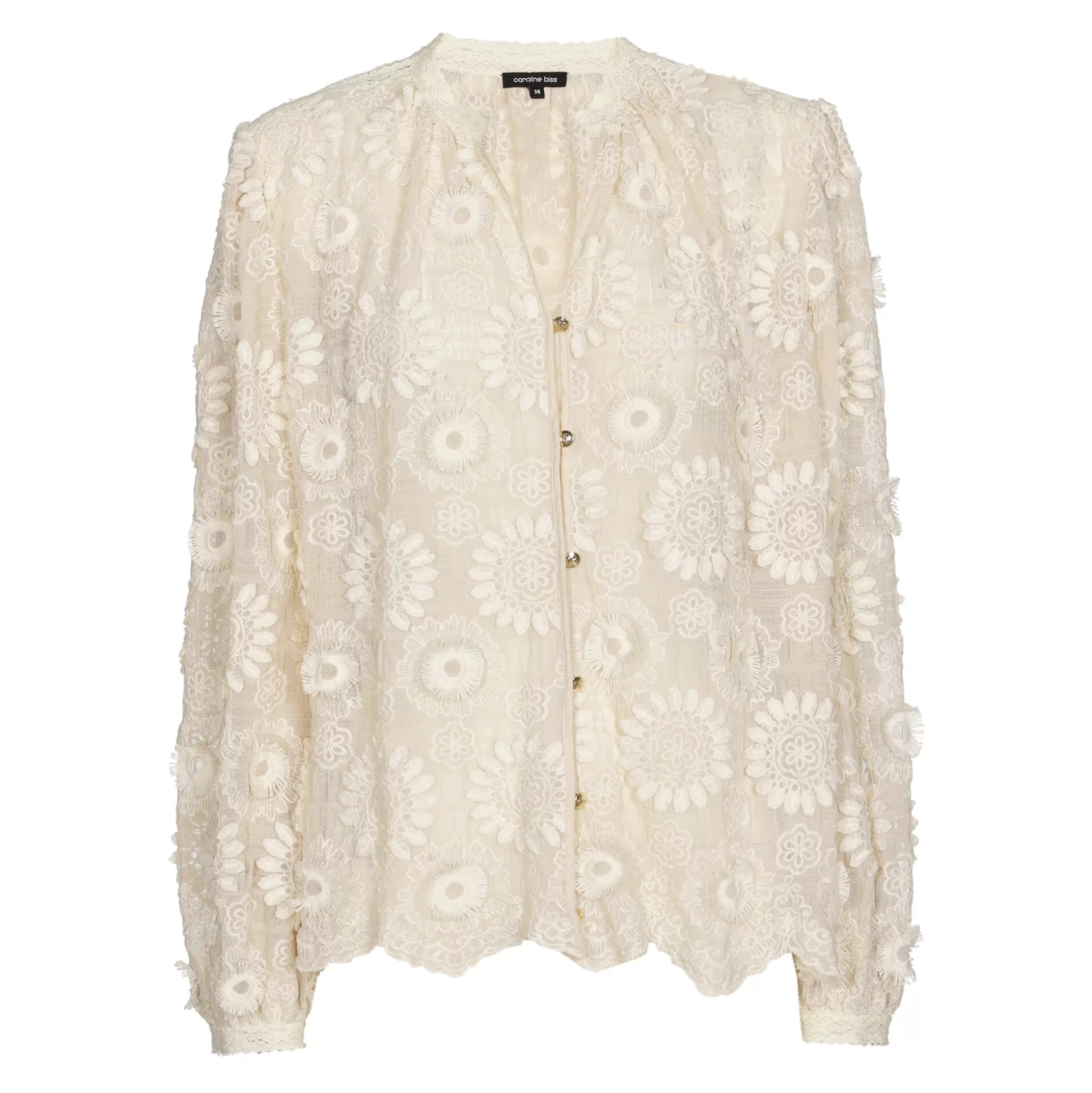 Caroline Biss Tops*1605-34 / Straight-fitting blouse in stretch tulle with embroidery