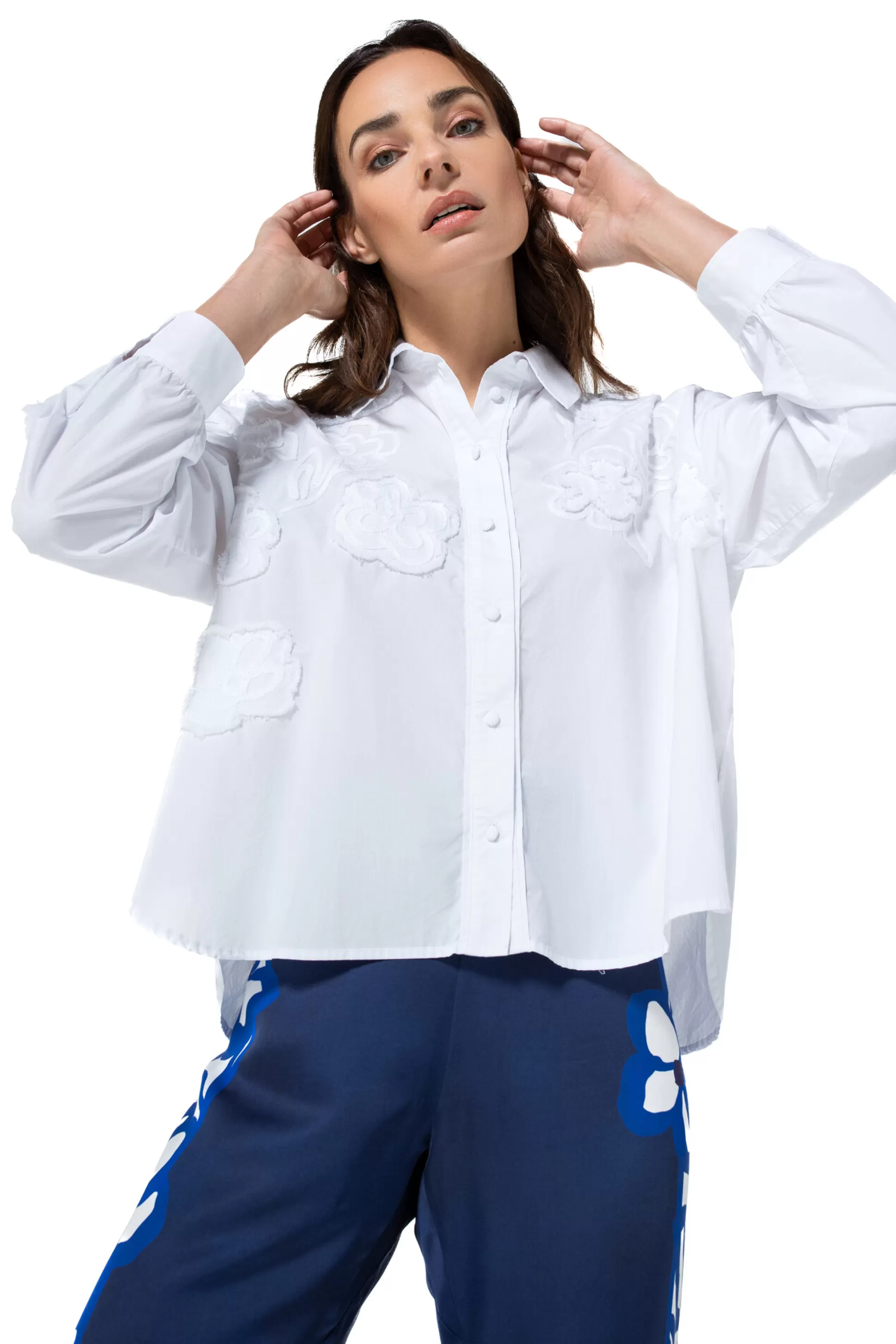 Caroline Biss Tops*1608-90 / Short Oversized Cotton Blouse With Broderie