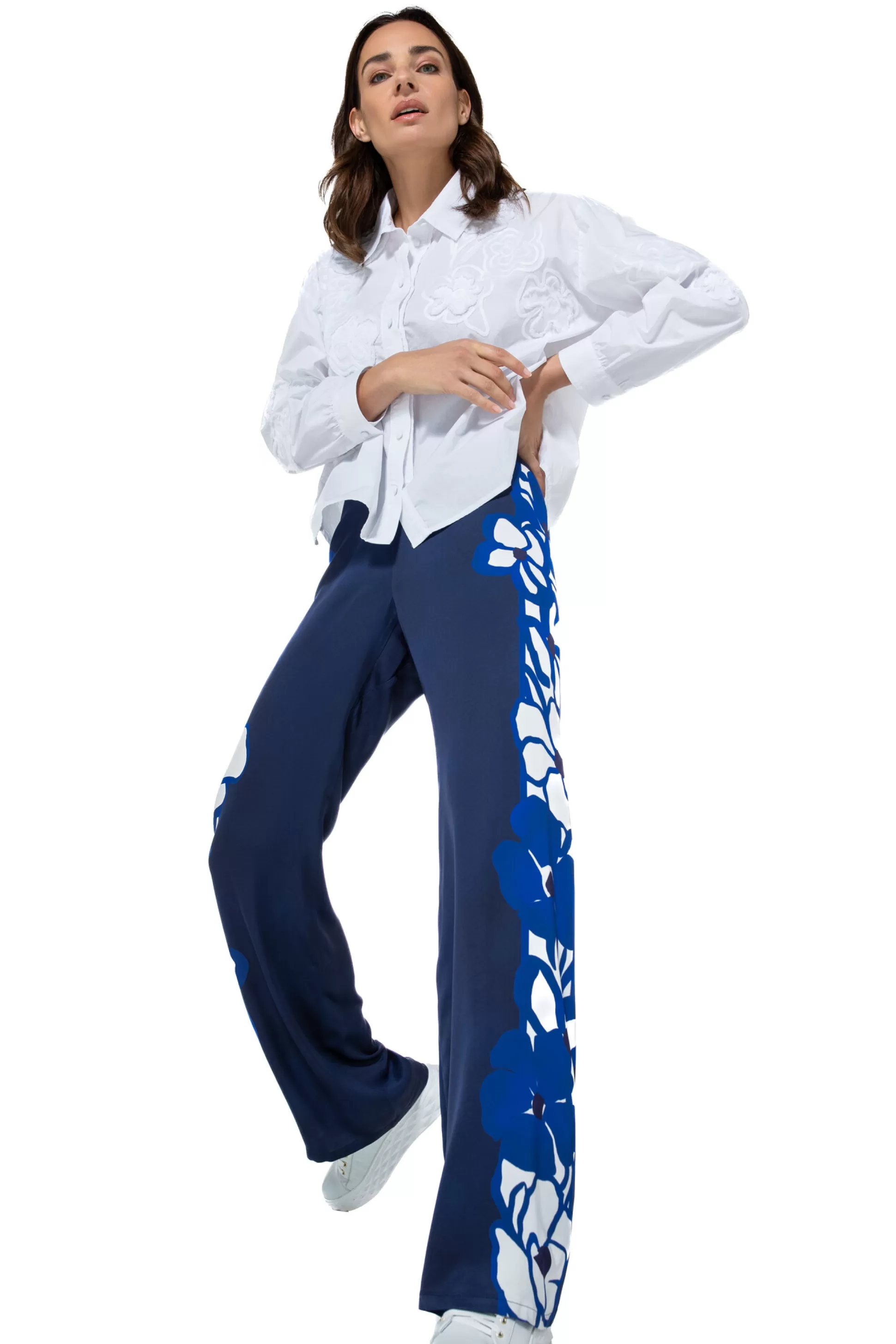 Caroline Biss Tops*1608-90 / Short Oversized Cotton Blouse With Broderie