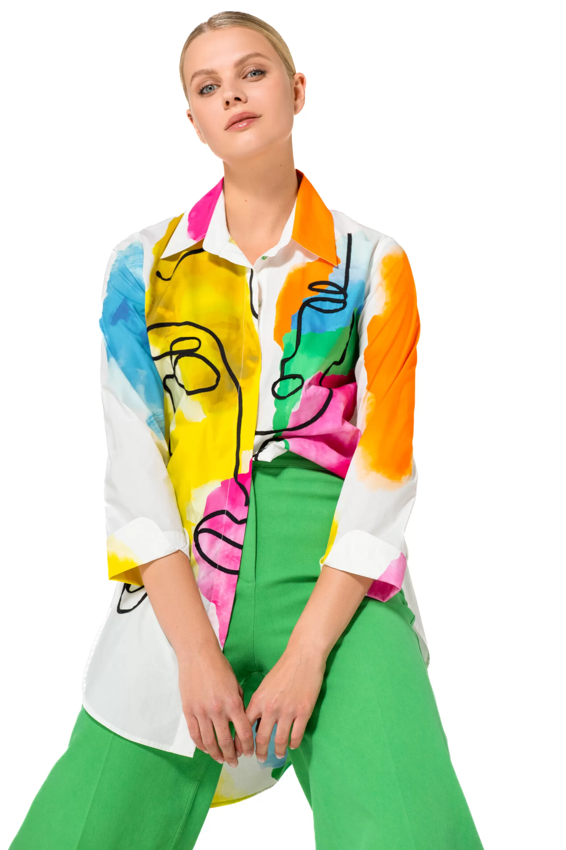 Caroline Biss Tops*1609-79 / Long Summer Colorful Shirt in Cotton