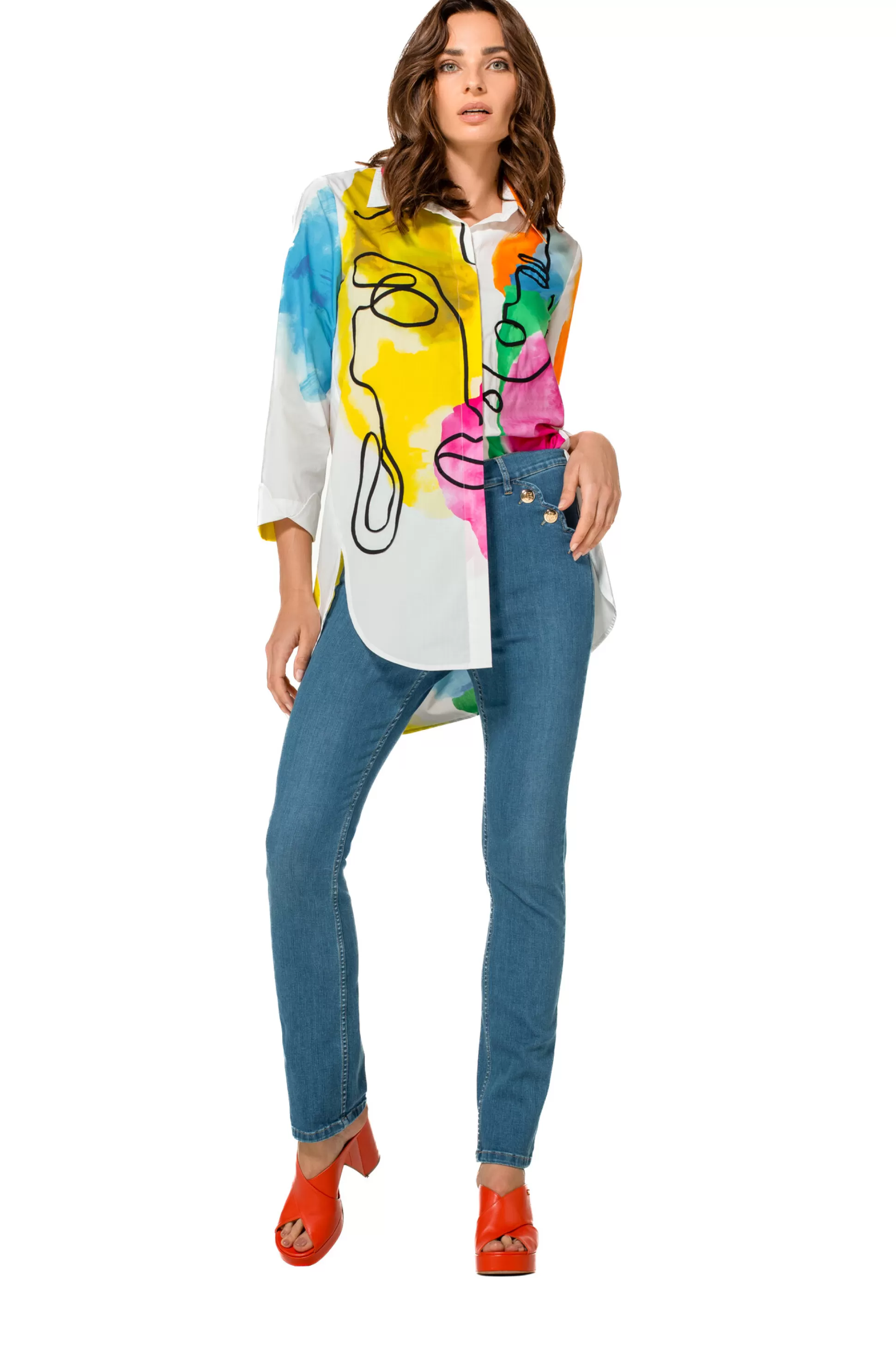 Caroline Biss Tops*1609-79 / Long Summer Colorful Shirt in Cotton