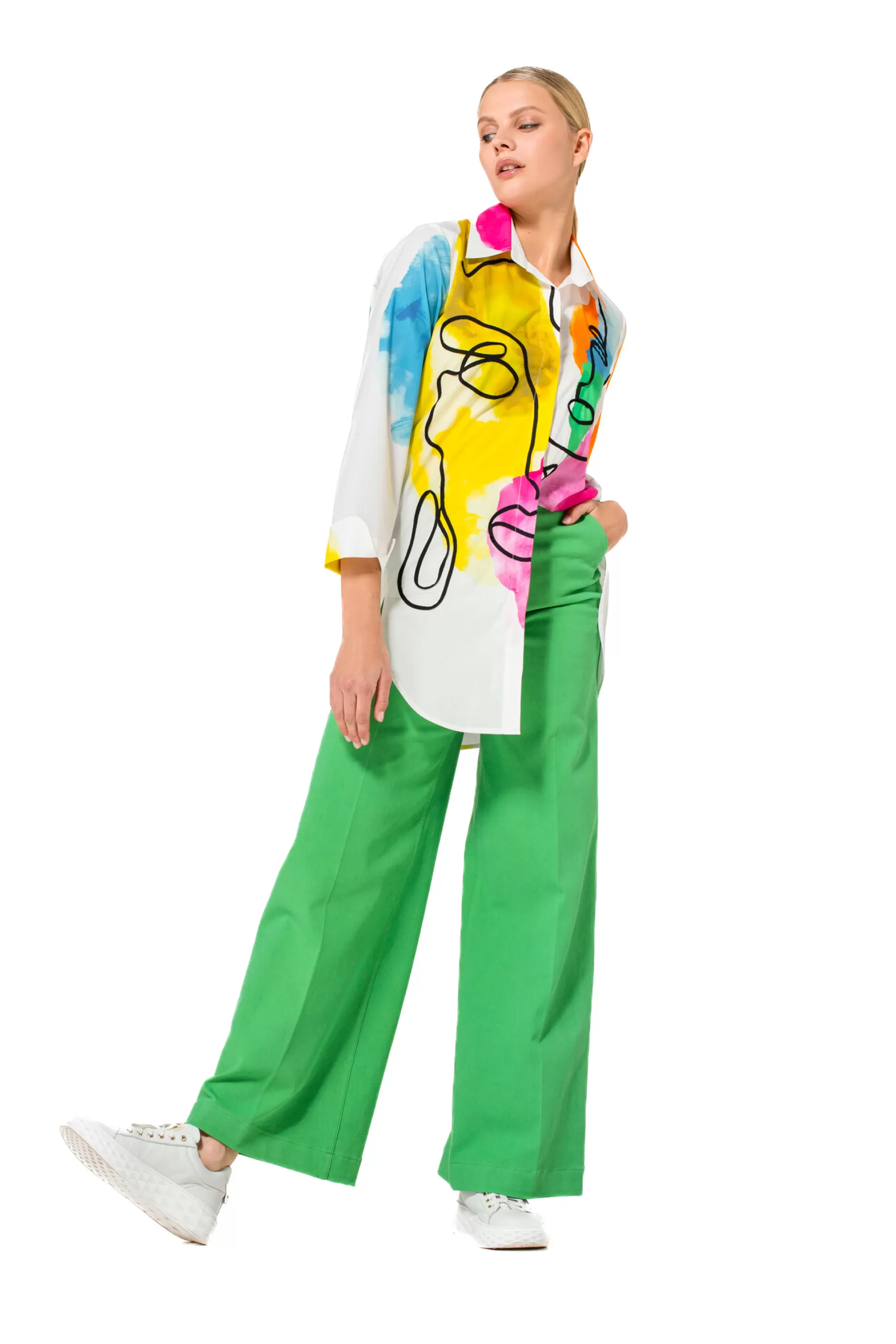 Caroline Biss Tops*1609-79 / Long Summer Colorful Shirt in Cotton