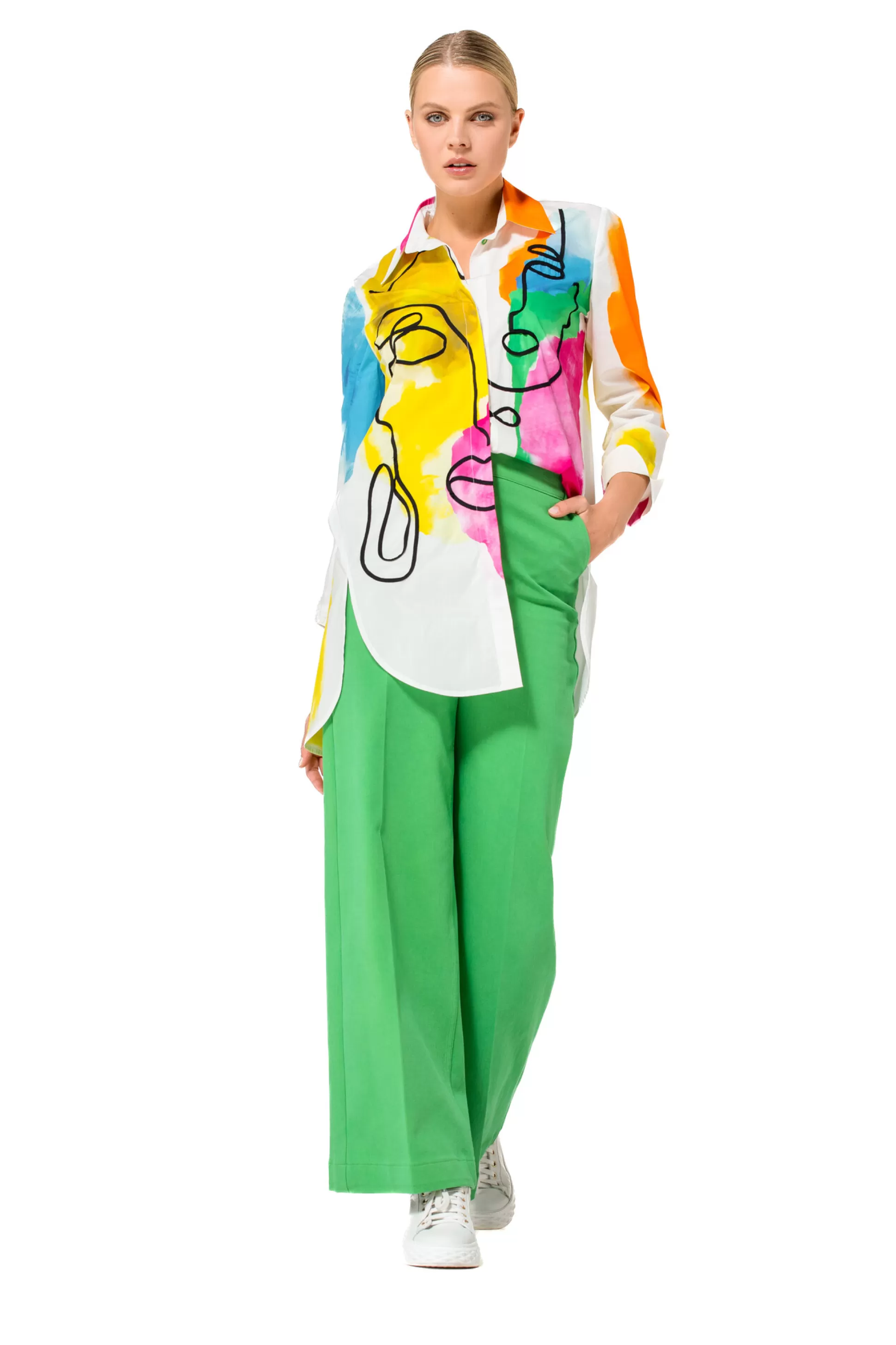 Caroline Biss Tops*1609-79 / Long Summer Colorful Shirt in Cotton